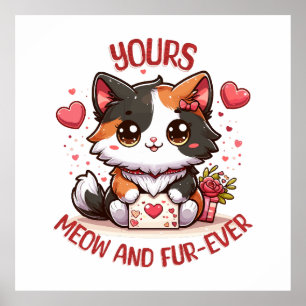Süße dreifarbige Katze Valentinstag  Poster