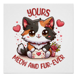 Süße dreifarbige Katze Valentinstag Poster