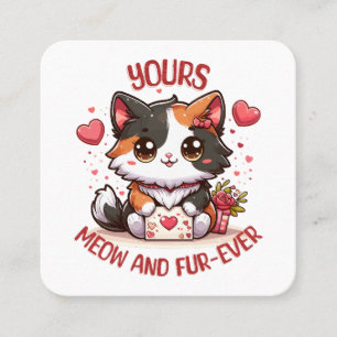 Süße dreifarbige Katze Valentinstag  Quadratische Visitenkarte