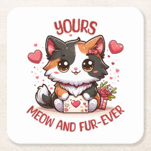 Süße dreifarbige Katze Valentinstag  Rechteckiger Pappuntersetzer