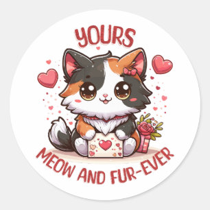 Süße dreifarbige Katze Valentinstag Runder Aufkleber