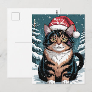 Süße dreifarbige Katze Weihnachtsmann Hut Frohe We Postkarte