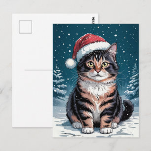 Süße dreifarbige Katze Weihnachtsmann Hut Frohe We Postkarte