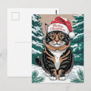 Süße dreifarbige Katze Weihnachtsmann Hut Frohe We Postkarte