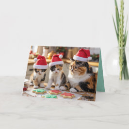 Süße dreifarbige Katze Weihnachtsplätzchenkarte Karte