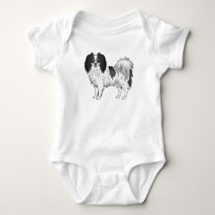 Süße dreifarbige Phalène-Hund-Cartoon-Illustration Baby Strampler