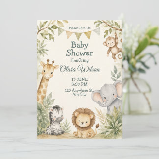 Süße Dschungeltiere Baby Shower Einladung