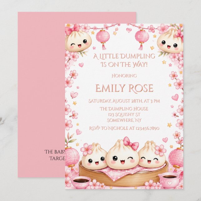 Süße-Dümpelchen-Mädchen-Baby-Party Einladung (Vorne/Hinten)