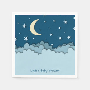 Süße dunkelblaue Nachtmond- und Wolken-Baby-Party Serviette