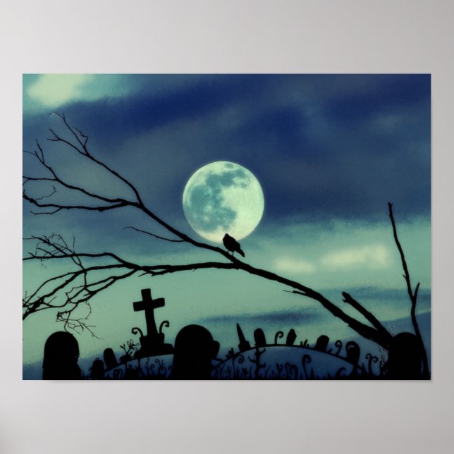 Süße Dunkelheit Vollmond Friedhof Poster (Vorne)