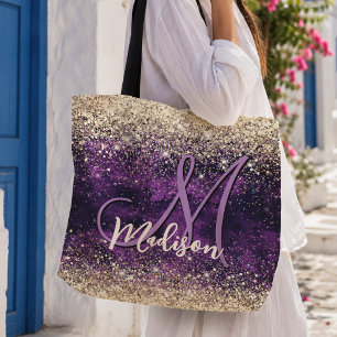 Süße dunkelviolette goldene falsche Glitter-Monogr