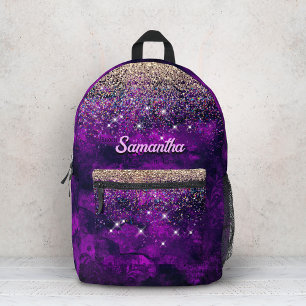 Süße dunkelviolette goldene falsche Glitter-Monogr Bedruckter Rucksack
