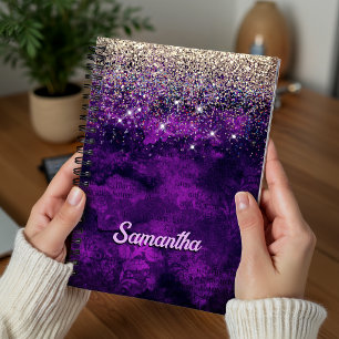 Süße dunkelviolette goldene falsche Glitter-Monogr Notizbuch