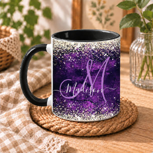 Süße dunkelviolette goldene falsche Glitter-Monogr Tasse