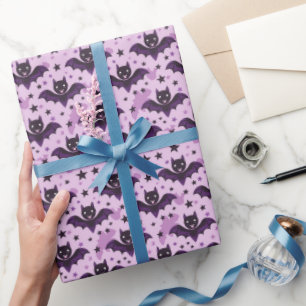 Süße dunkelviolette Halloween-Fledermäuse Geschenkpapier