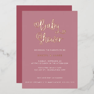 Süße Dusty Rose Pink Mädchen Herz Schrift Baby Sho Folieneinladung