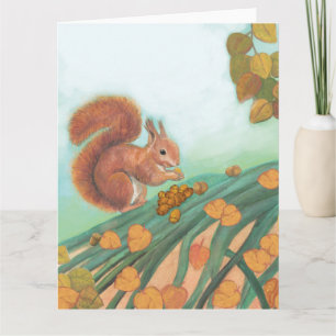 Süße Eichhörnchen-Illustration beim Essen von Hase Karte