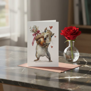 Süße Eichhörnchen Valentinstagskarte mit Eichel un Feiertagskarte