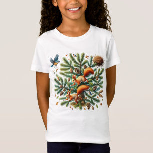 Süße Eichhörnchen Vogel Mädchen T-Shirt