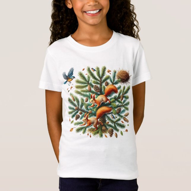 Süße Eichhörnchen Vogel Mädchen  T-Shirt (Vorderseite)