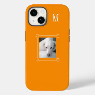 Süße Ein-Foto-Hund-Einzel-Initiale Orange iPhone 14 Hülle