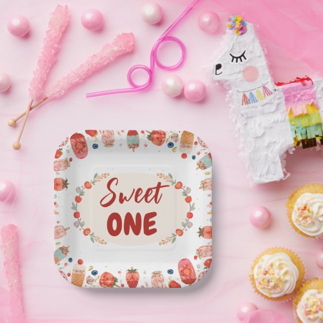 Süße Ein Geburtstag Erdbeere Donut Eiscreme 1.  Pappteller (Party)