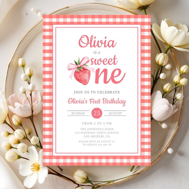 Süße Eine Erdbeere 1. Geburtstag Einladung (Sweet One Strawberry 1st Birthday Invitation)