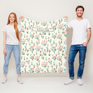 Süße einfache botanische rosa blaue Blume floral Fleecedecke