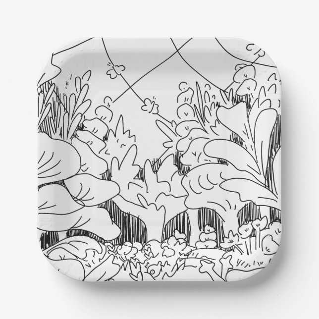 Süße einfache Line-Art-Pflanzen und -Blumen Pappteller (Vorderseite)