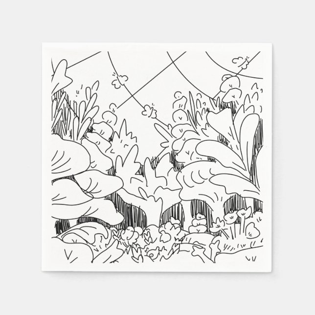 Süße einfache Line-Art-Pflanzen und -Blumen Serviette (Vorderseite)