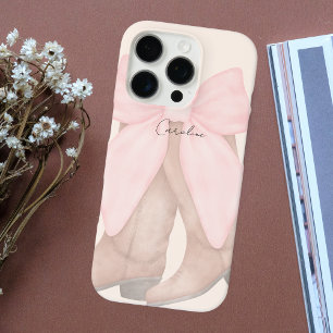 Süße einfache trendige rosa Schleife & Stiefel Äst iPhone 16 Pro Hülle