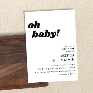 Süße einfache weiße Hintergrund Moderne Oh Baby Sh Einladung