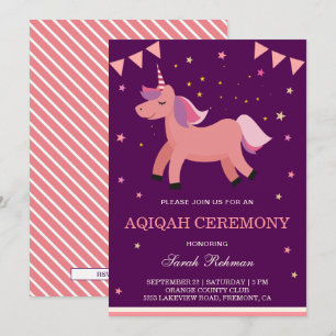 Süße Einhorn-Baby-Mädchen-Aqiqah Einladung