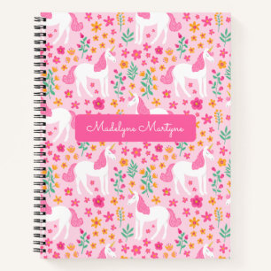 Süße Einhorn Blumen Rosa Personalisierter Name Notizbuch