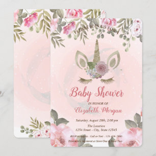 Süße Einhorn-Gesicht, Florale Babyparty-Einladung Einladung