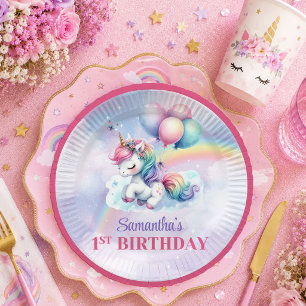 Süße Einhorn-Pastellfarben Mädchen-Geburtstagsfeie Pappteller
