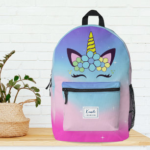 Süße Einhorn Regenbogen Monogramm Mädchen Bedruckter Rucksack