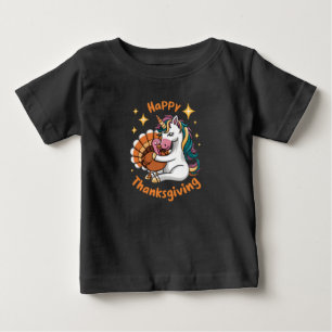 Süße Einhorn umarmt Truthahn Frohes Erntedankfest  Baby T-shirt