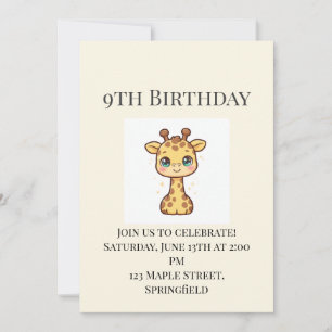 Süße Einladung zum 9. Geburtstag für Baby-Giraffe