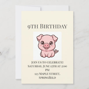 Süße Einladung zum 9. Geburtstag für ein niedliche