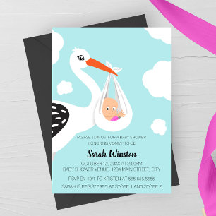 Süße Einladung zum Baby Shower mit Storch