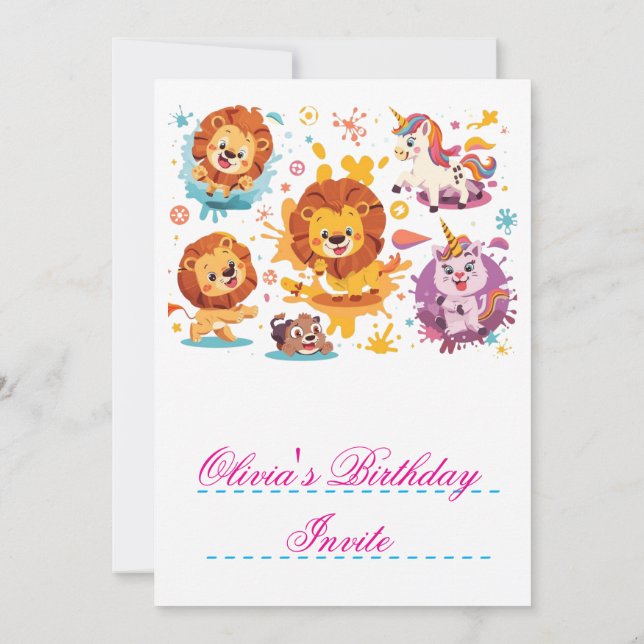 Süße Einladung zum Geburtstag mit Tierdesign  (Rückseite)
