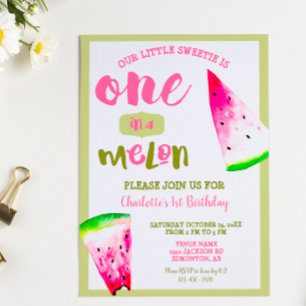 Süße Eins in einer Melone 1. Geburtstag Rosa Grün Einladung