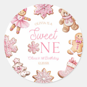 Süße Eins Rosa Lebkuchen 1. Geburtstagsfeier Runder Aufkleber