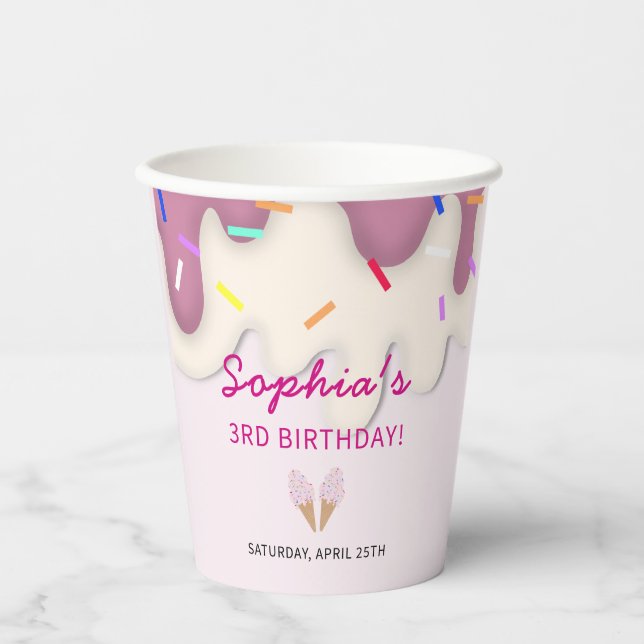 Süße Eis-Geburtstagsfeier Pappbecher (Vorderseite)