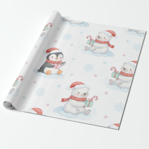 Süße Eisbären Pinguine Weihnachtsgeschenkpapier Geschenkpapier