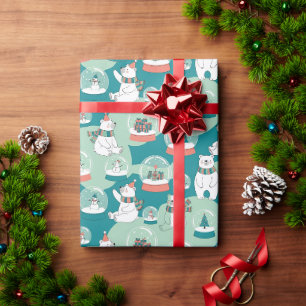 Süße Eisbären & Schneekugeln Teal Winter Muster Geschenkpapier
