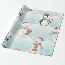 Süße Eisbären- und Pinguin-Weihnachtsmuster Geschenkpapier