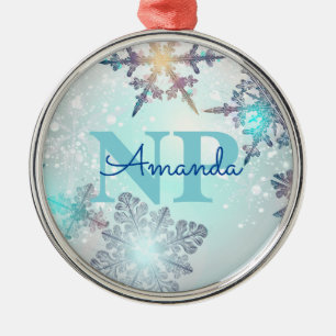Süße Eisblaue Schneeflocke Personalisierter Name N Ornament Aus Metall