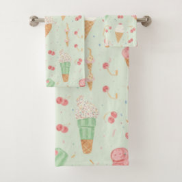 Süße Eiscreme-Kegel Pastell-Mint Sommer Badhandtuch Set